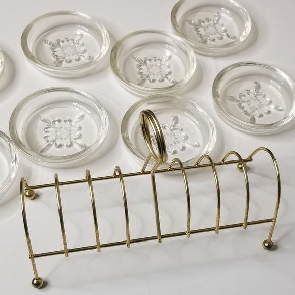 MCM Sovereign House 8 Fleur De Lis‎ Coaster Serving Set With Gold Wire Ra… - Picture 9 of 11